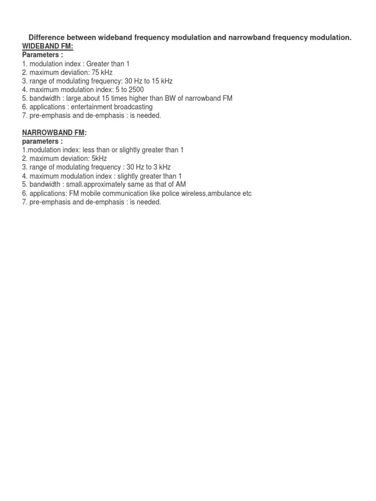 Difference Between Wideband Frequency Modulation and Narrowband