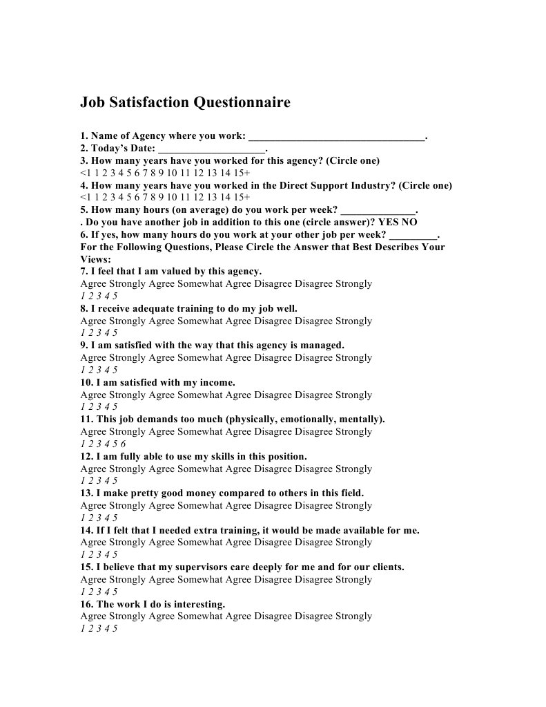 Job Satisfaction Survey for Direct Support | PDF