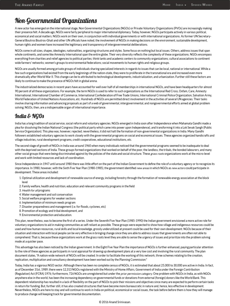 Non-Governmental Organizations in India | PDF | Non Governmental ...