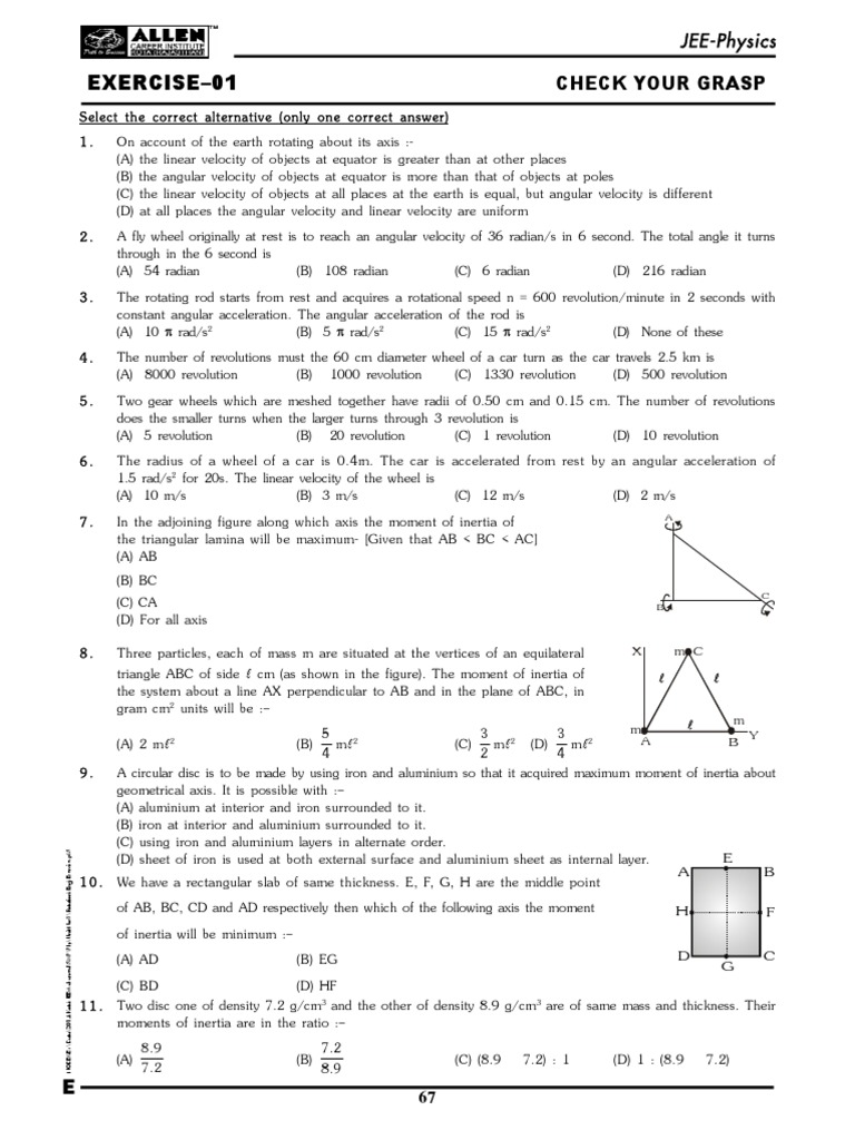 JEE Advanced Physics: Rotation Exercises | PDF | Rotation Around A ...