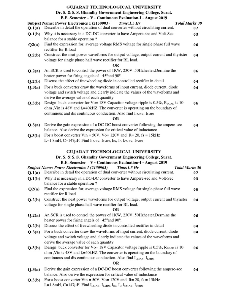 Power Electronics Evaluation Questions | PDF | Rectifier | Power ...