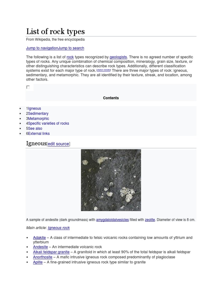 List of Rock Types | Download Free PDF | Igneous Rock | Basalt