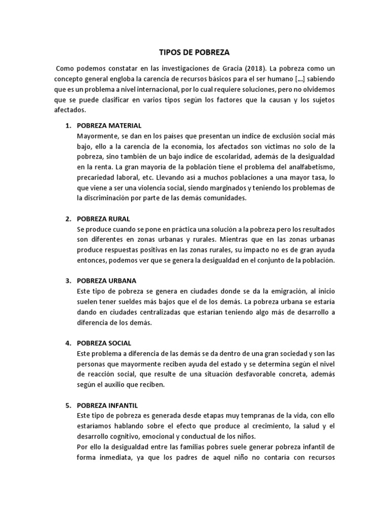 Tipos de pobreza y sus causas | PDF | Pobreza | Pobreza e indigencia