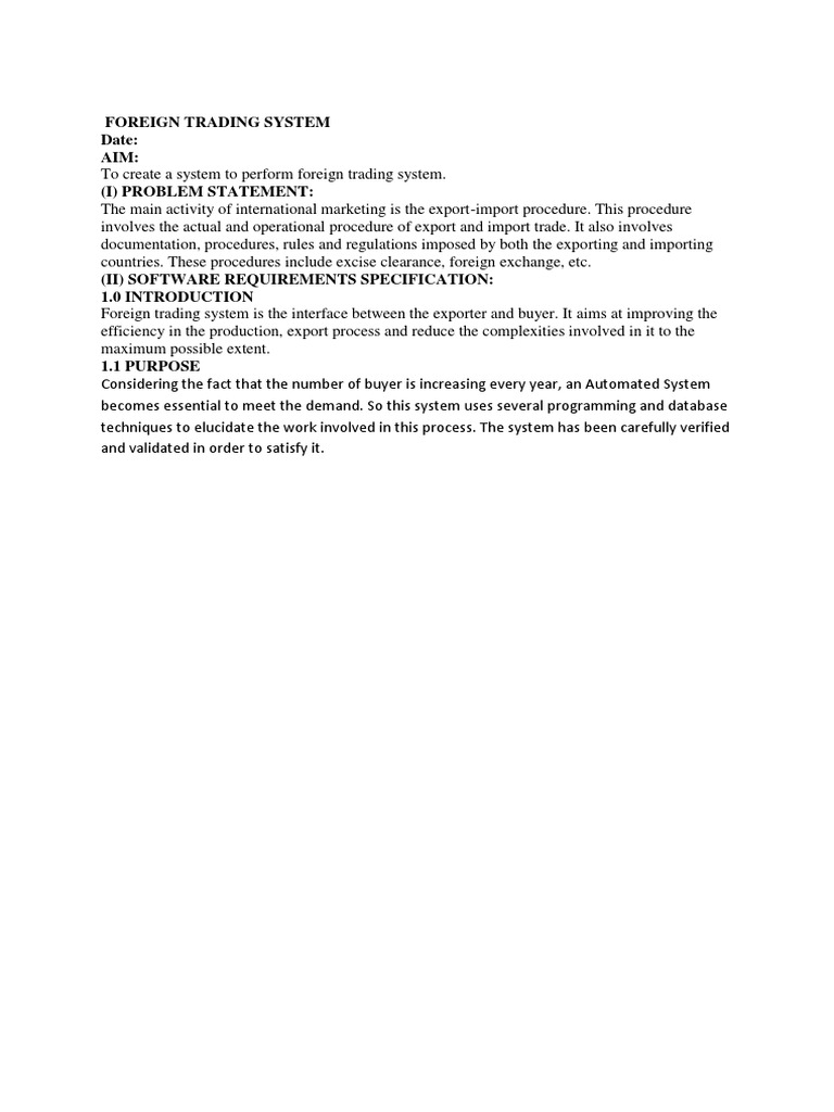 Foreign Trading System Date: Aim: (I) Problem Statement | PDF ...
