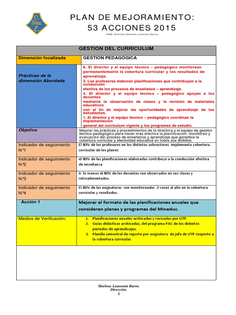 Acciones del PME para Mejora Educativa | PDF | Plan de estudios ...