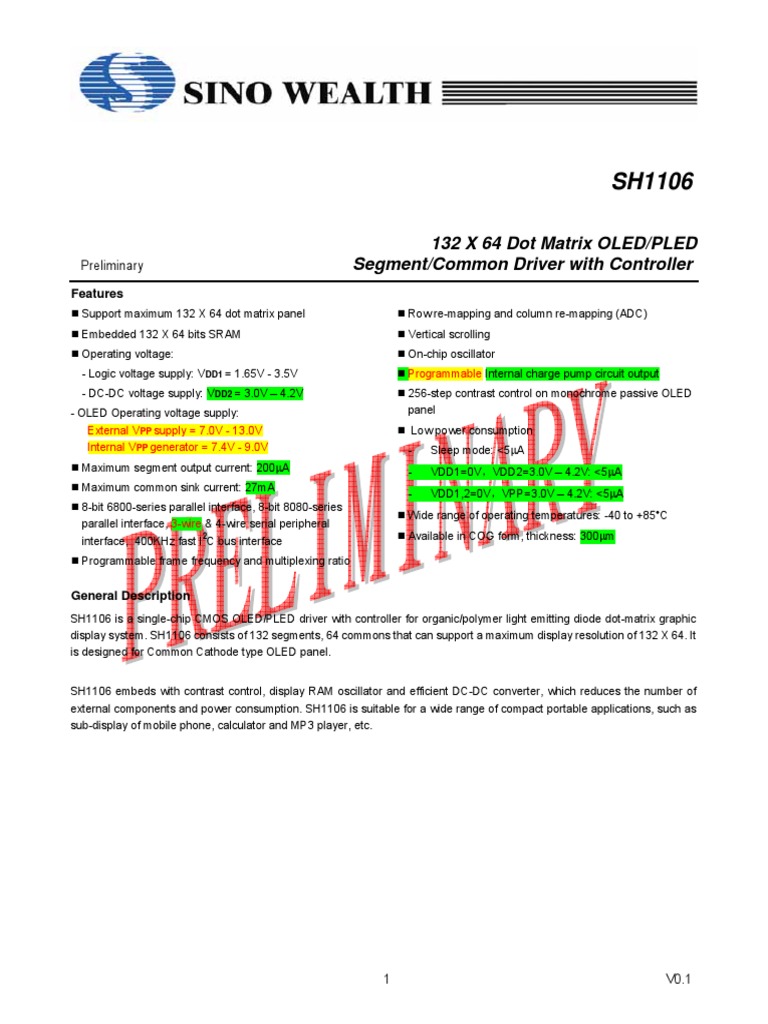 SH1106 OLED Driver Datasheet | PDF | Random Access Memory | Input/Output