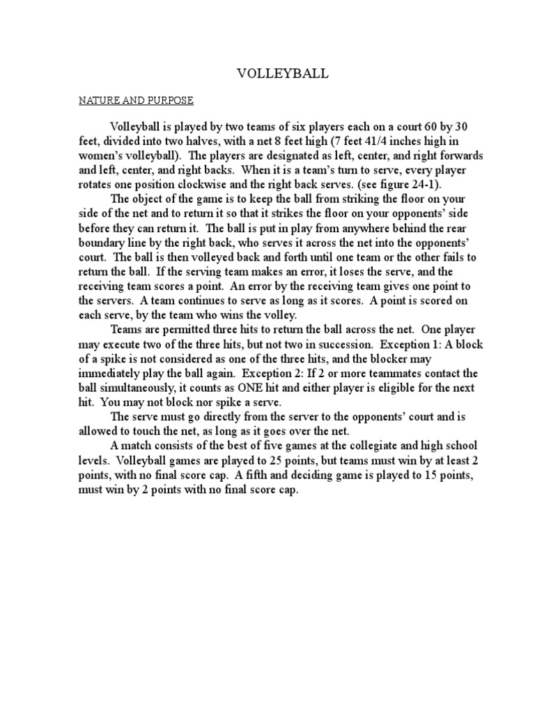 Volleyball Nature and Purpose PDF Volleyball Sports Rules And