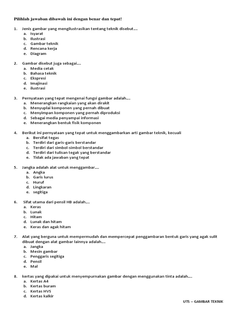Soal Gambar Teknik Pilihan Ganda Finis