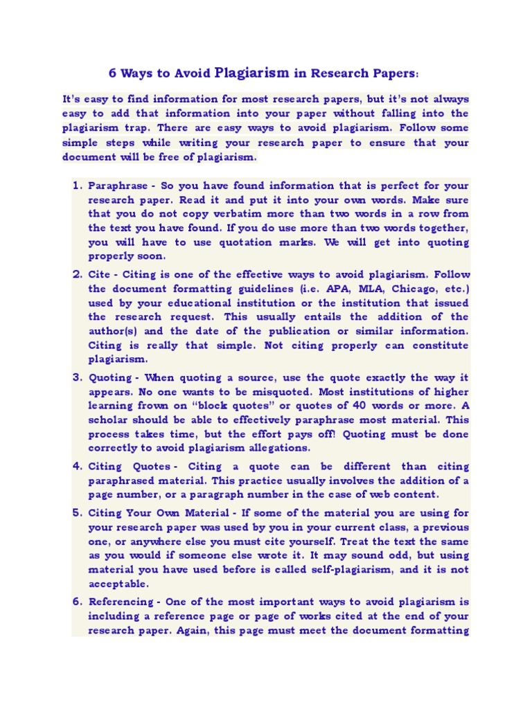 Six Ways To Avoid Plagiarism In Research Papers – BOOHR