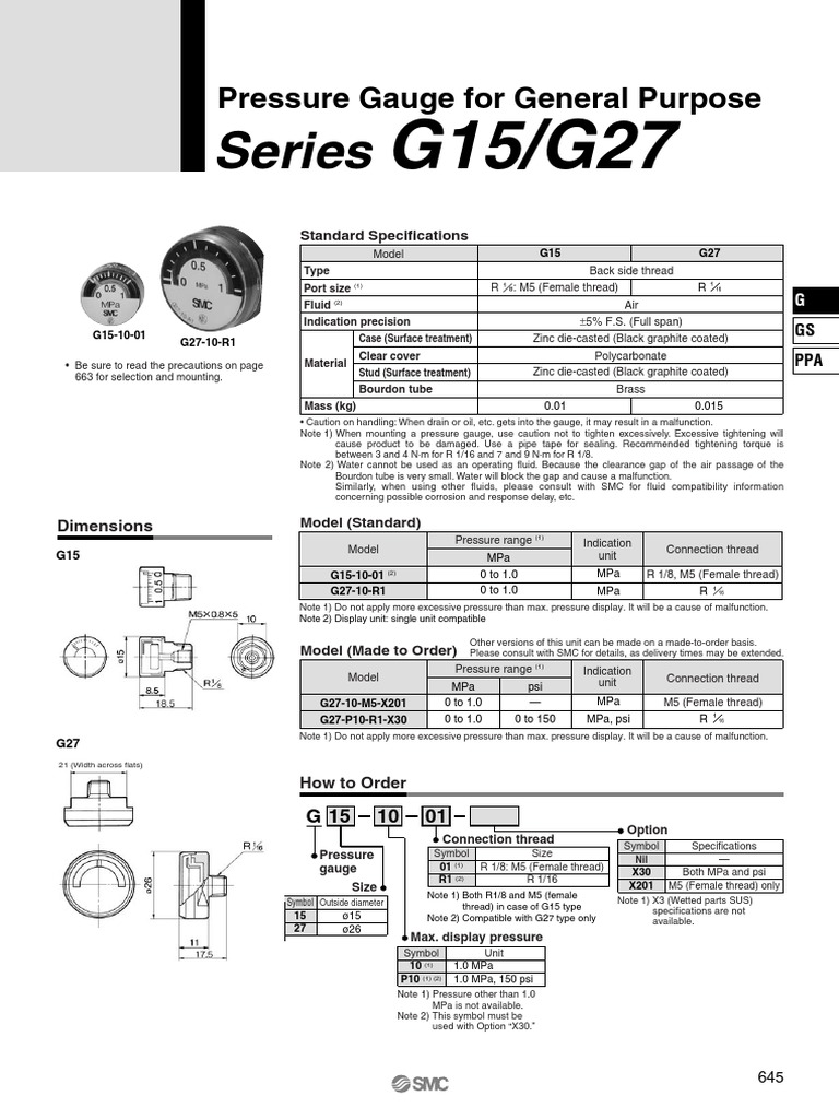 SMC Pressure Gauge PDF Pressure Measurement Corrosion