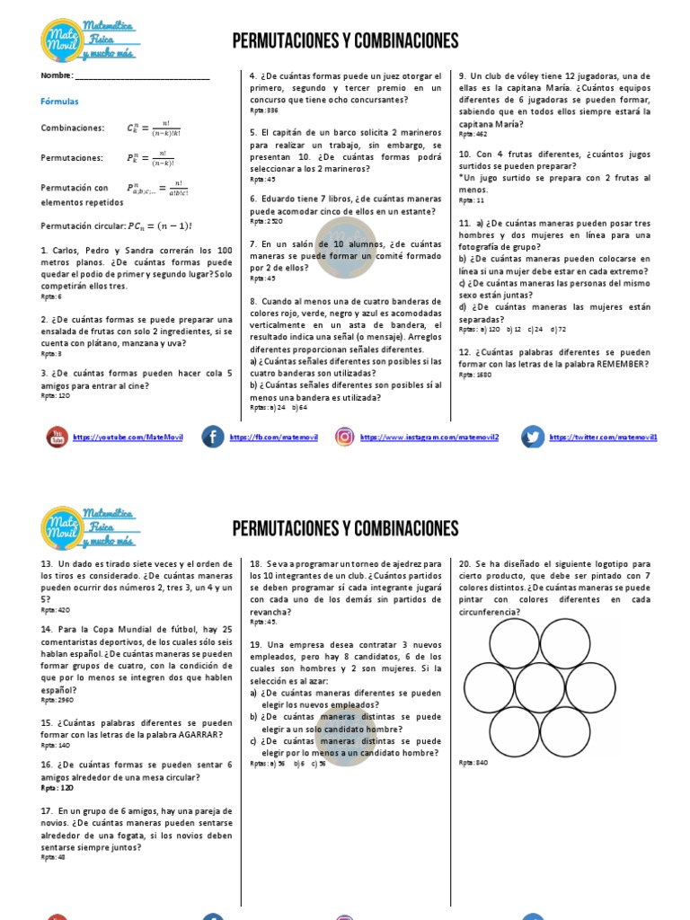 Ejercicios de Combinatoria Resueltos | PDF