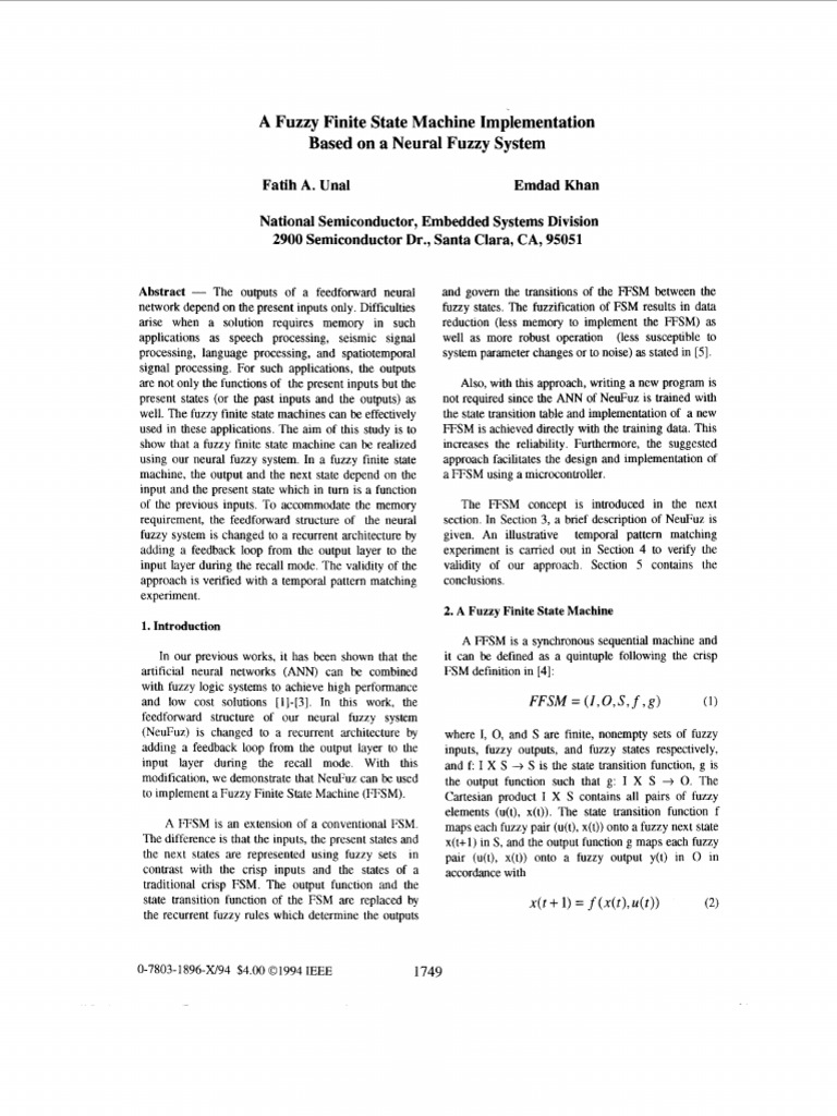 Fuzzy Finite State Machine via Neural System | PDF | Fuzzy Logic ...