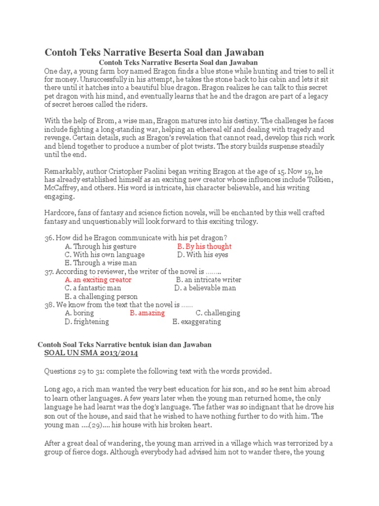 Soal Dan Jawaban Narrative Text Guru Paud