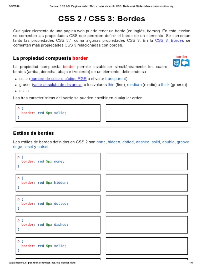 Tipos de Bordes en HTML | PDF | Hojas de estilo en cascada | HTML