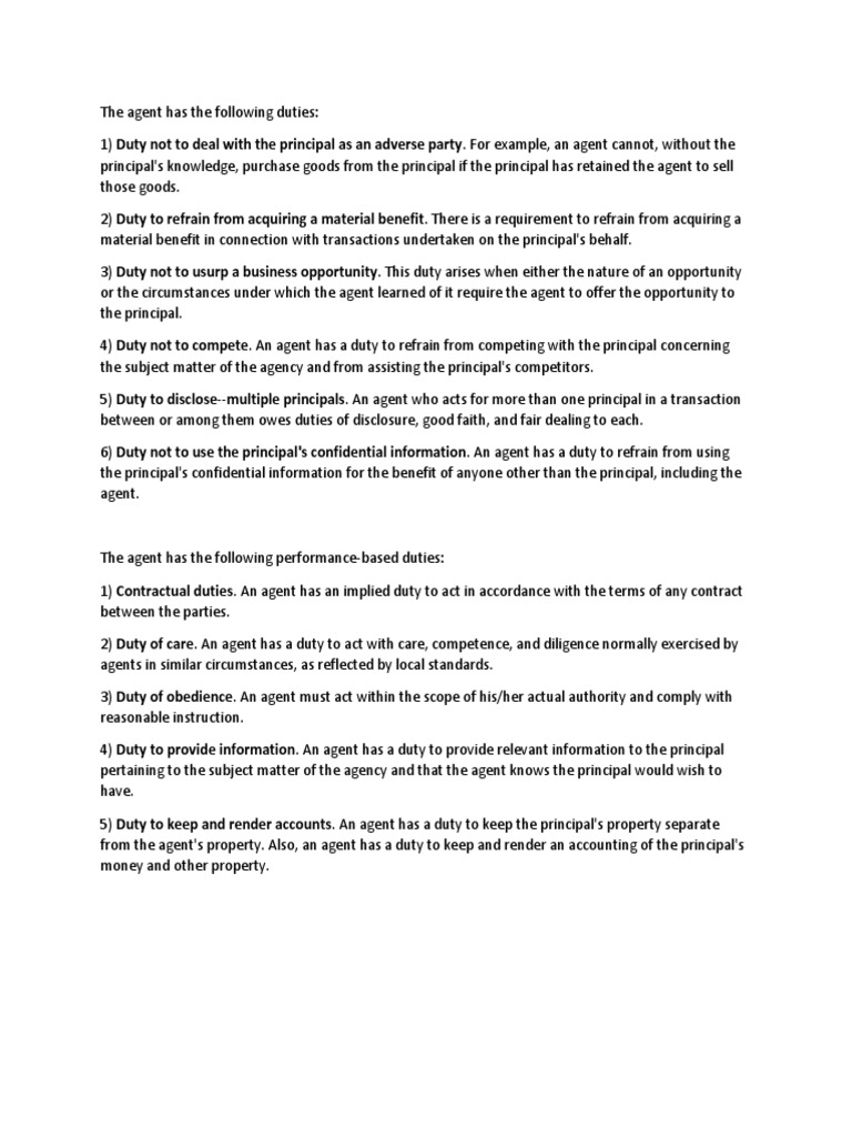 Duties and Rights of Agent | PDF | Law Of Agency | Legal Concepts