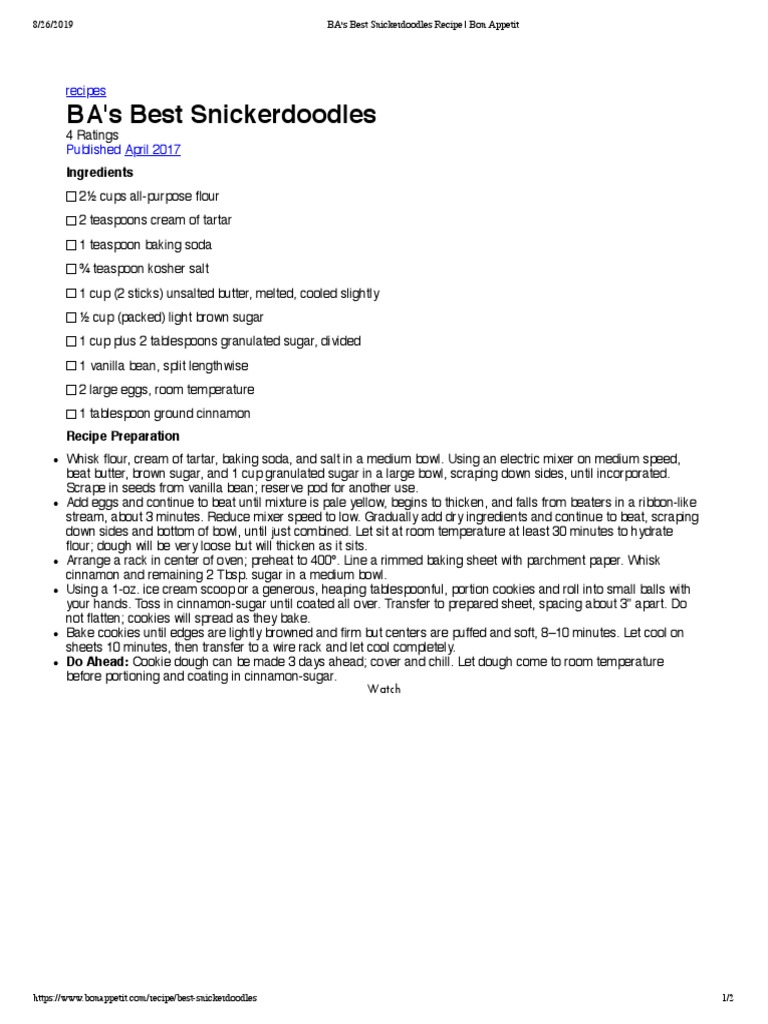 BA's Best Snickerdoodles Recipe Bon Appetit PDF Baking Flour