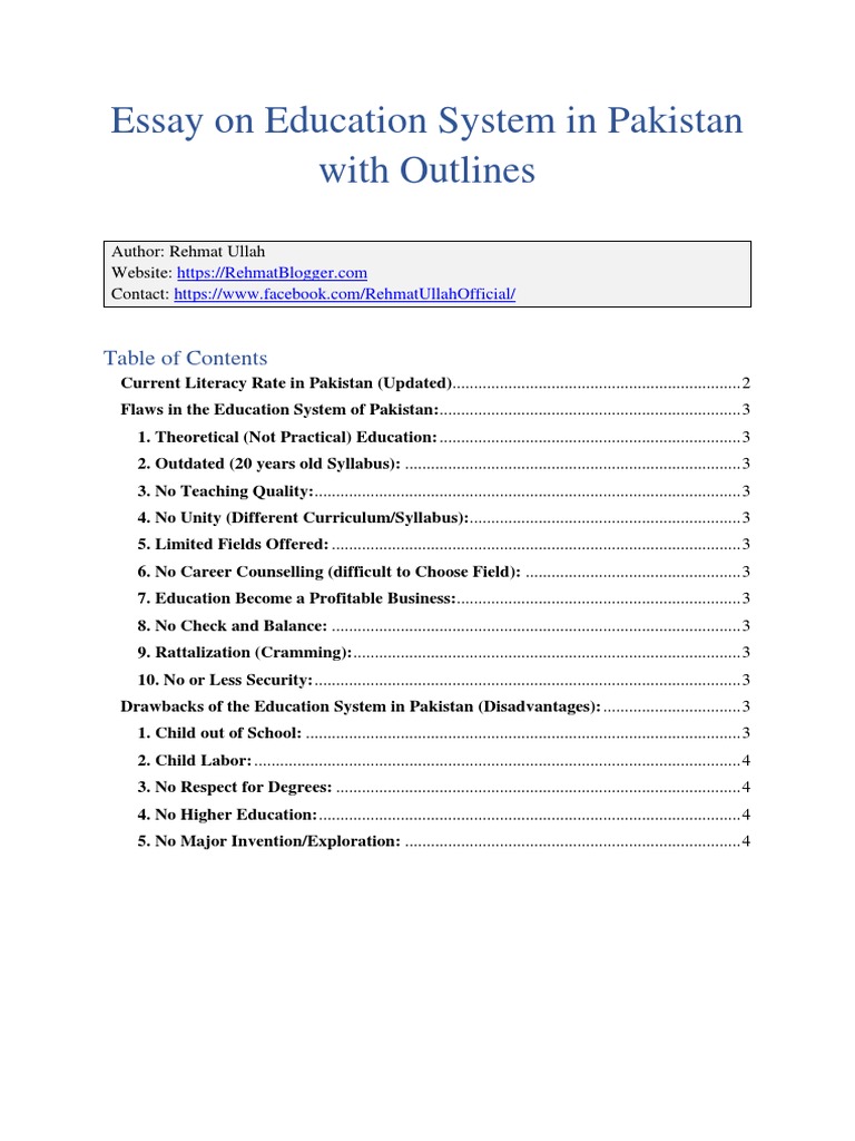 argumentative essay on education system in pakistan