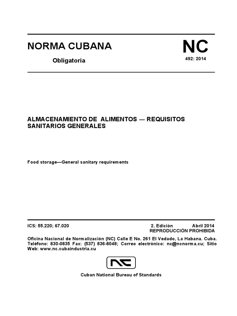 NC 492 Almacenamiento PDF | PDF | Seguridad alimenticia | Alimentos