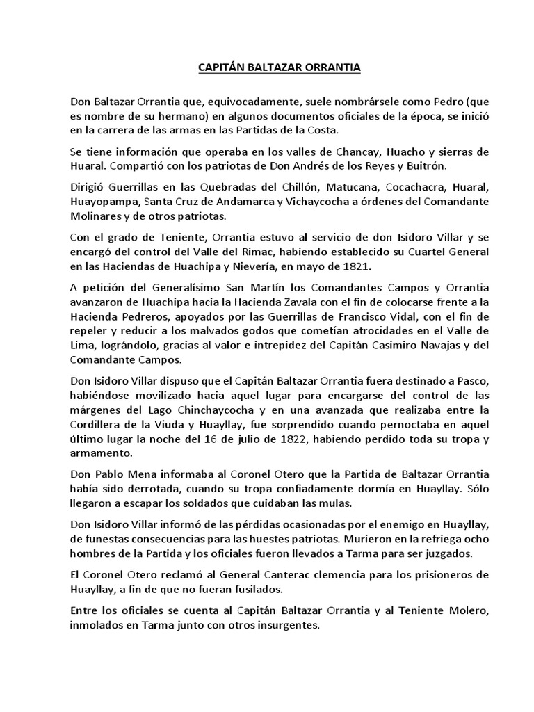 Capitán Baltazar Orrantia | PDF | Conflictos del segundo milenio ...