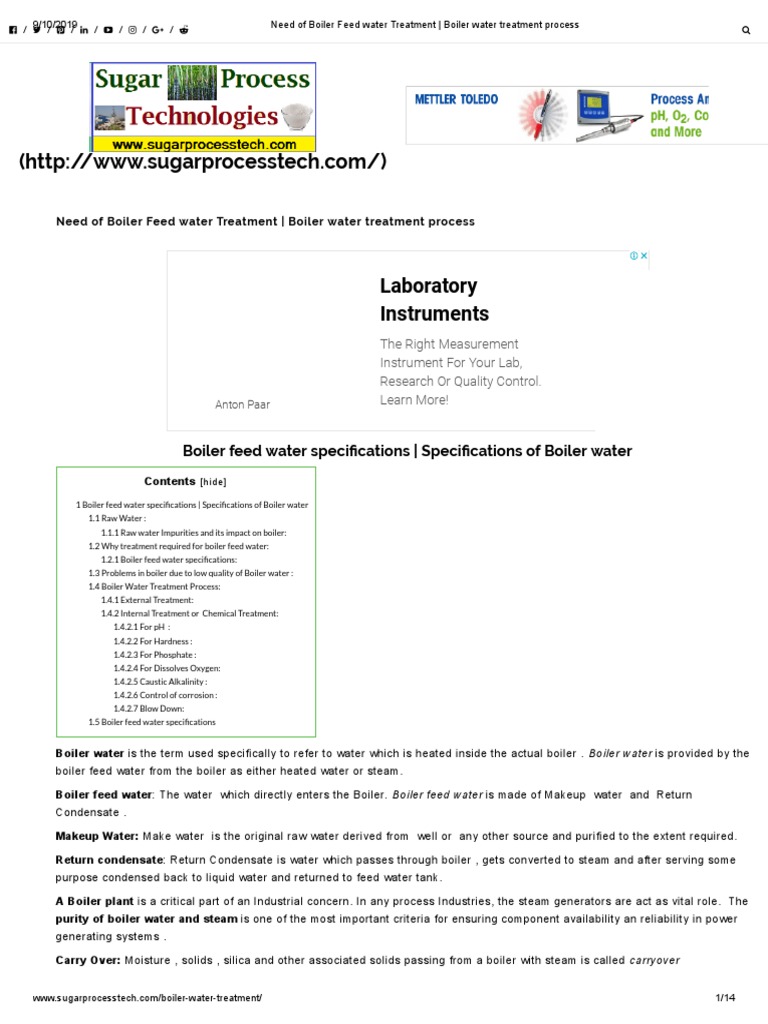 Need of Boiler Feed Water Treatment Boiler Water Treatment Process