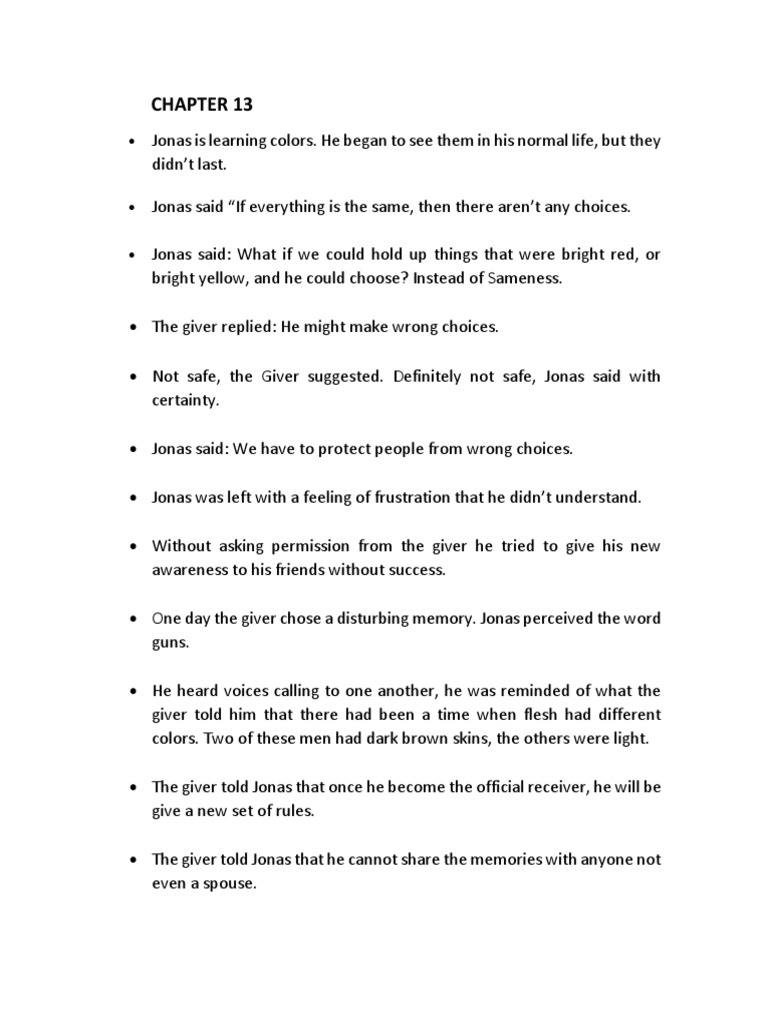 The Giver Chapter 13-15 | PDF | The Giver
