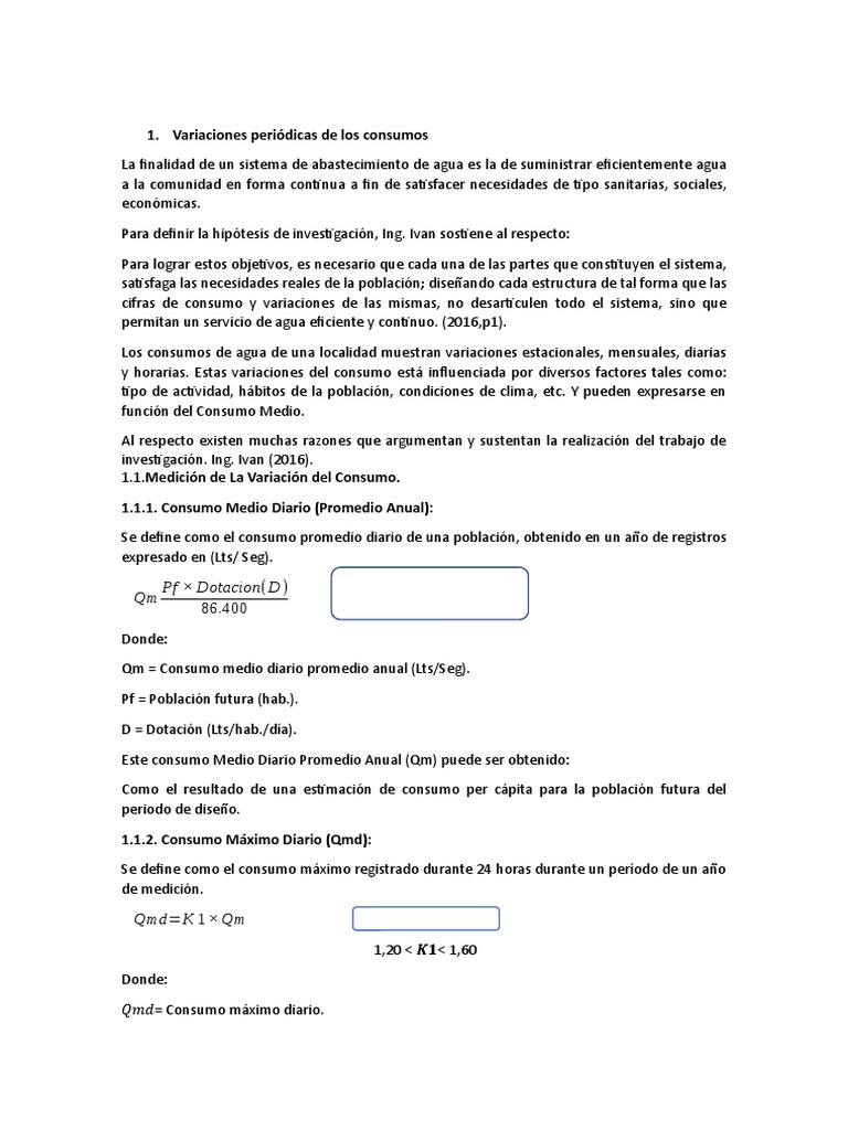 Variaciones en el Consumo de Agua y Captación | PDF | Agua potable | Bomba