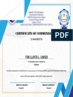 Certificate of Commendation: Von Lloyd L. Loren