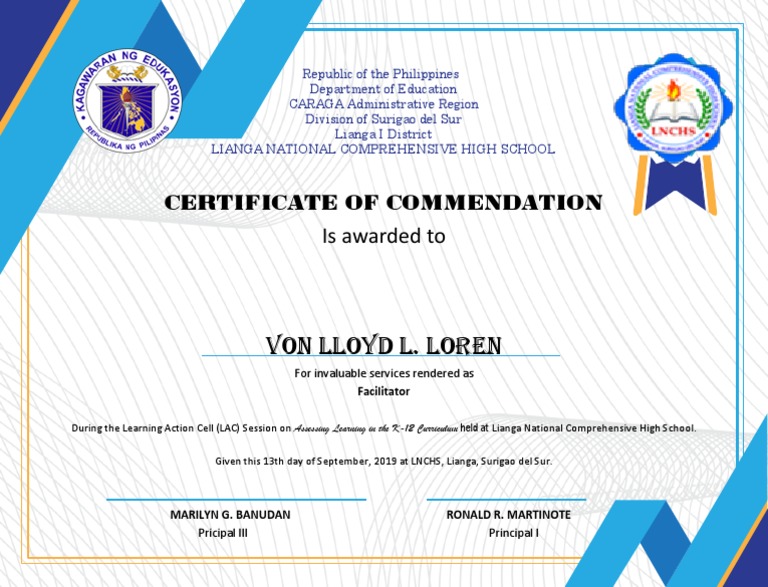 Certificate of Commendation for Facilitator | PDF