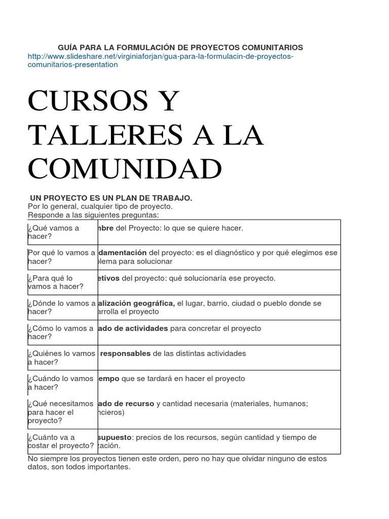 Guía para La Formulación de Proyectos Comunitarios | PDF | Presupuesto ...