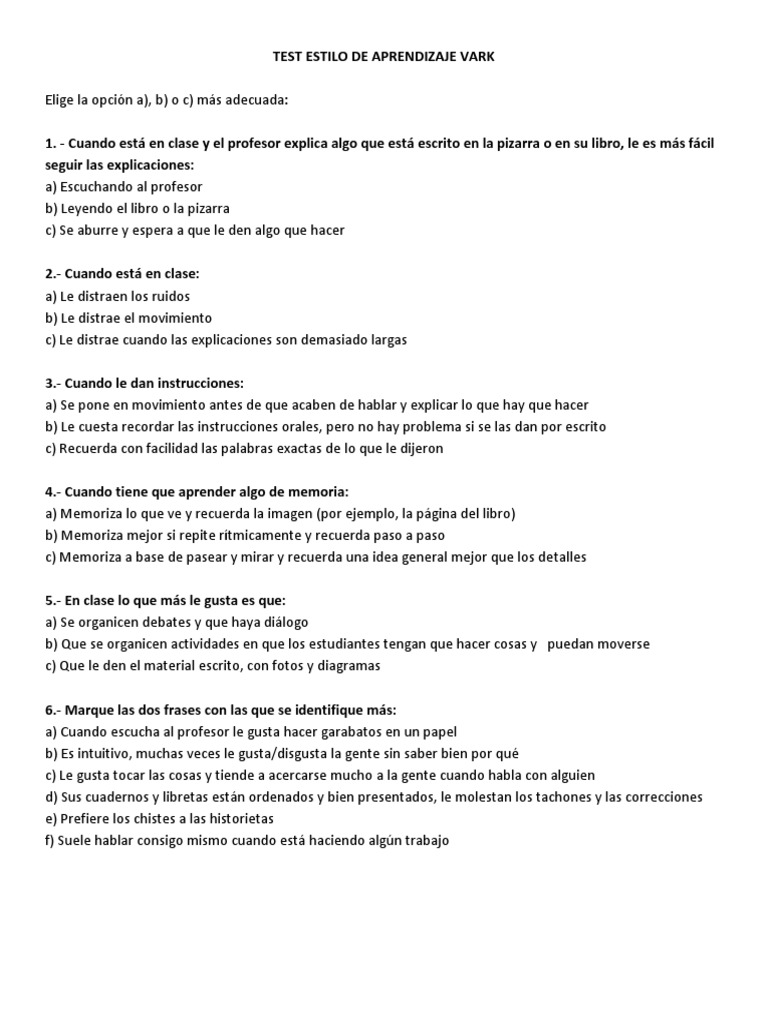 Test de Estilos de Aprendizaje VARK | PDF
