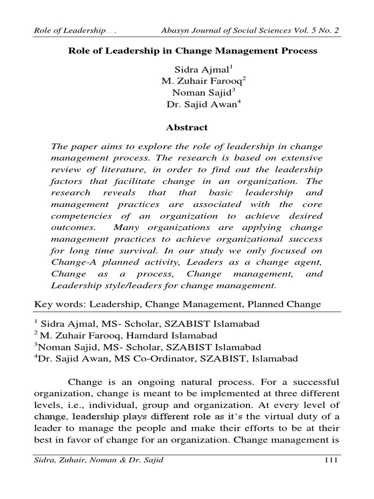 Leadership's Role in Change Management | PDF | Change Management ...