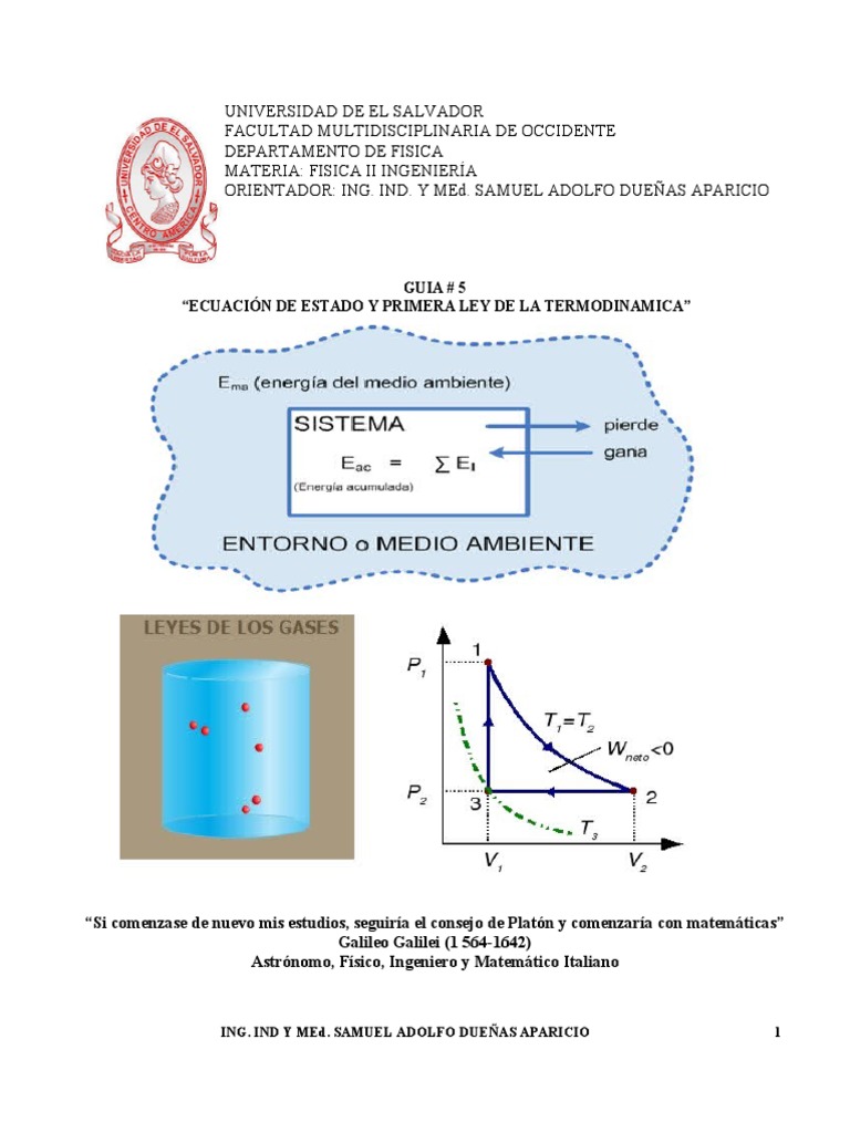 Ecuación de Estado y Primera Ley de La Termodinámica