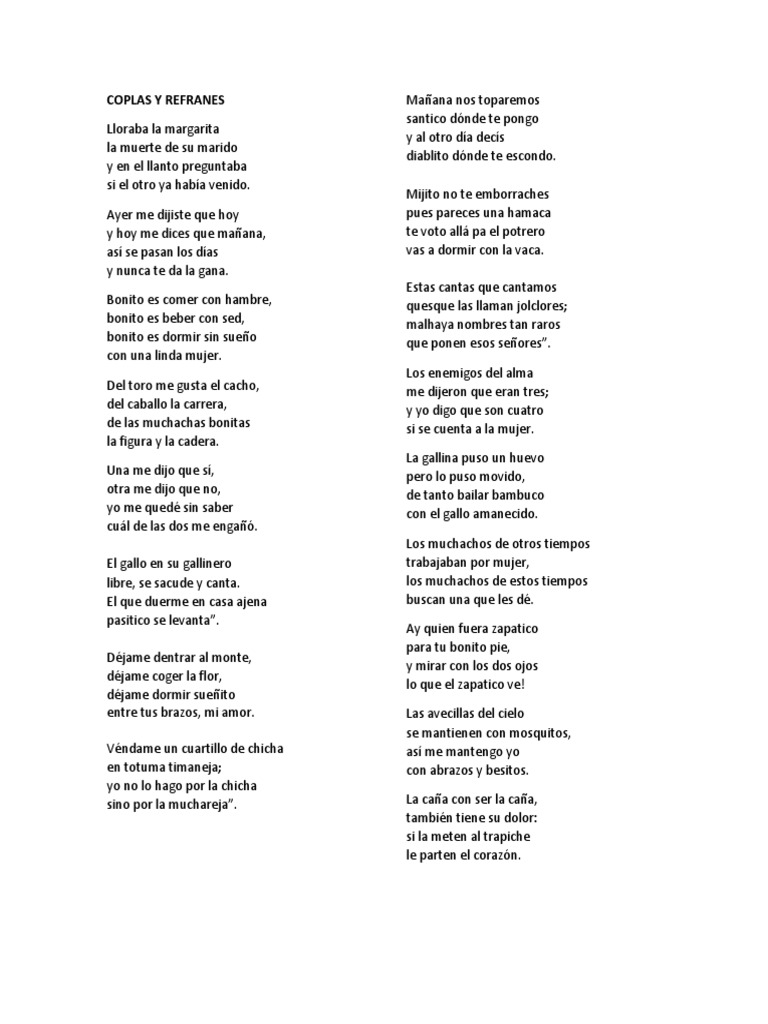 Coplas y Refranes Colombianos | PDF