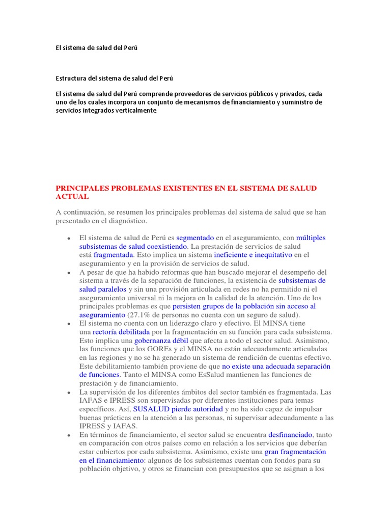 Estructura y desafíos del sistema de salud en Perú | PDF | Gobierno ...