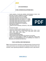 Lista de Materiales: Nota: La Presente Lista de Materiales Será Utilizada Durante El Transcurso de La