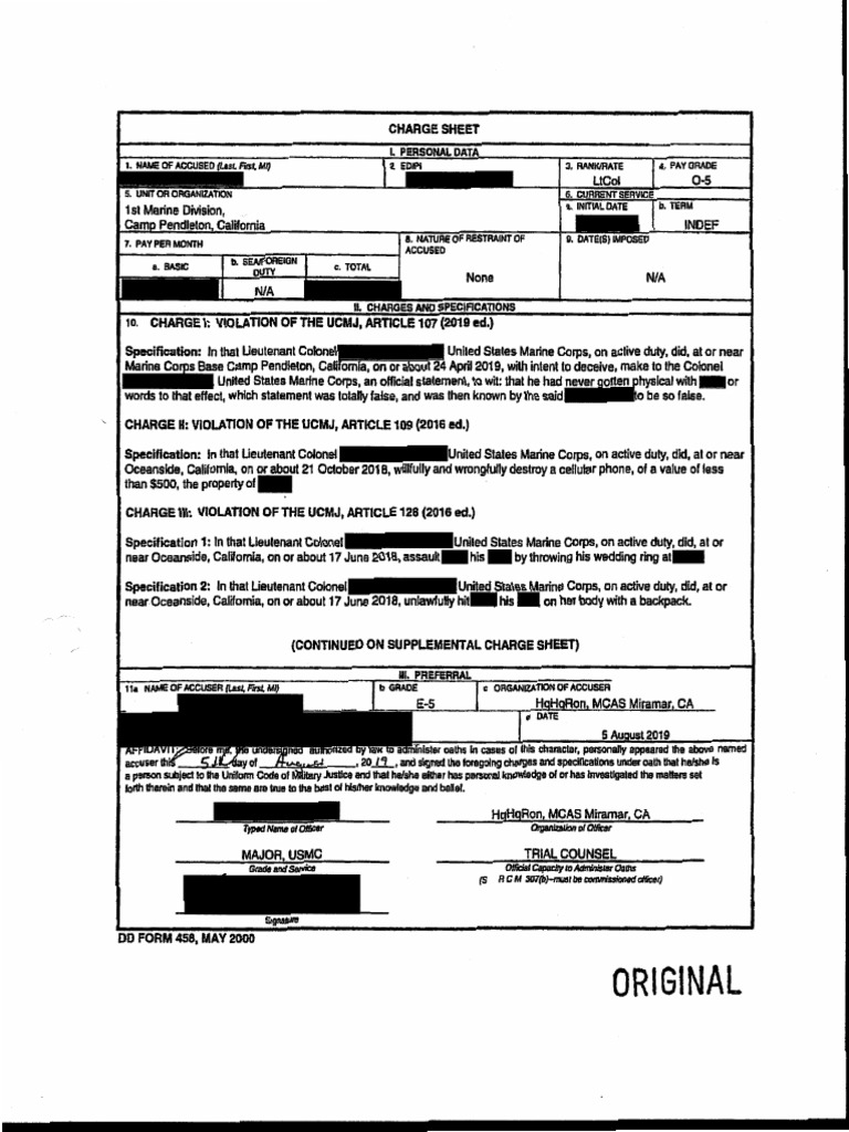 Charge Sheet 20190916 PDF Lieutenant Colonel (United States