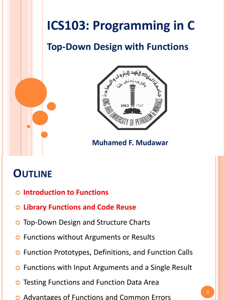 ICS103: Programming in C: Top-Down Design With Functions | PDF ...