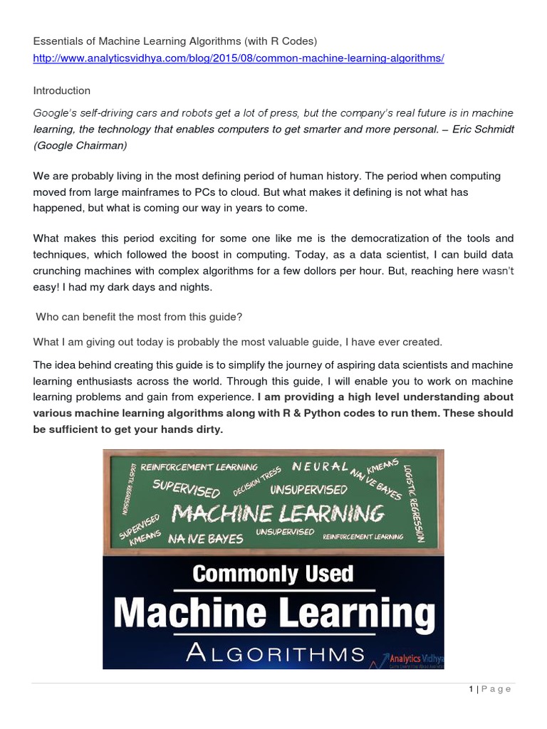 Essentials of Machine Learning Algorithms | PDF | Logistic Regression ...