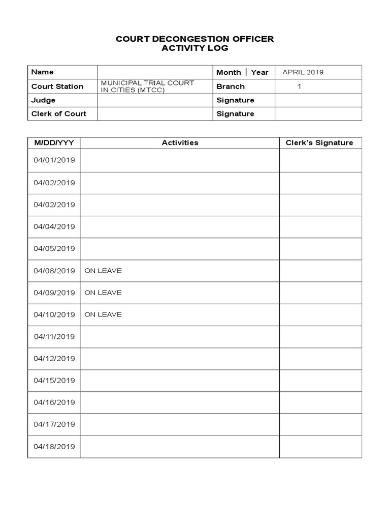 Court Decongestion Officer Activity Log | PDF