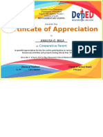 Certificate of Appreciation for Parental Involvement