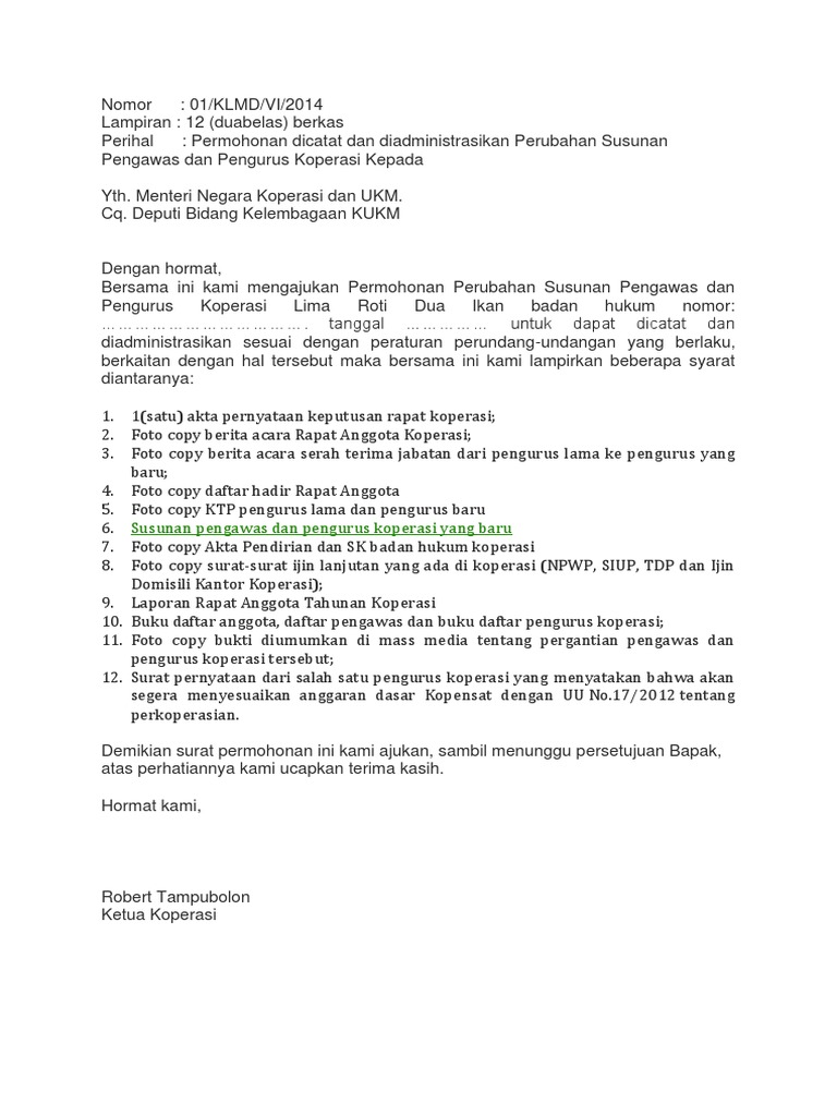 Contoh surat keterangan pergantian pengurus organisasi 