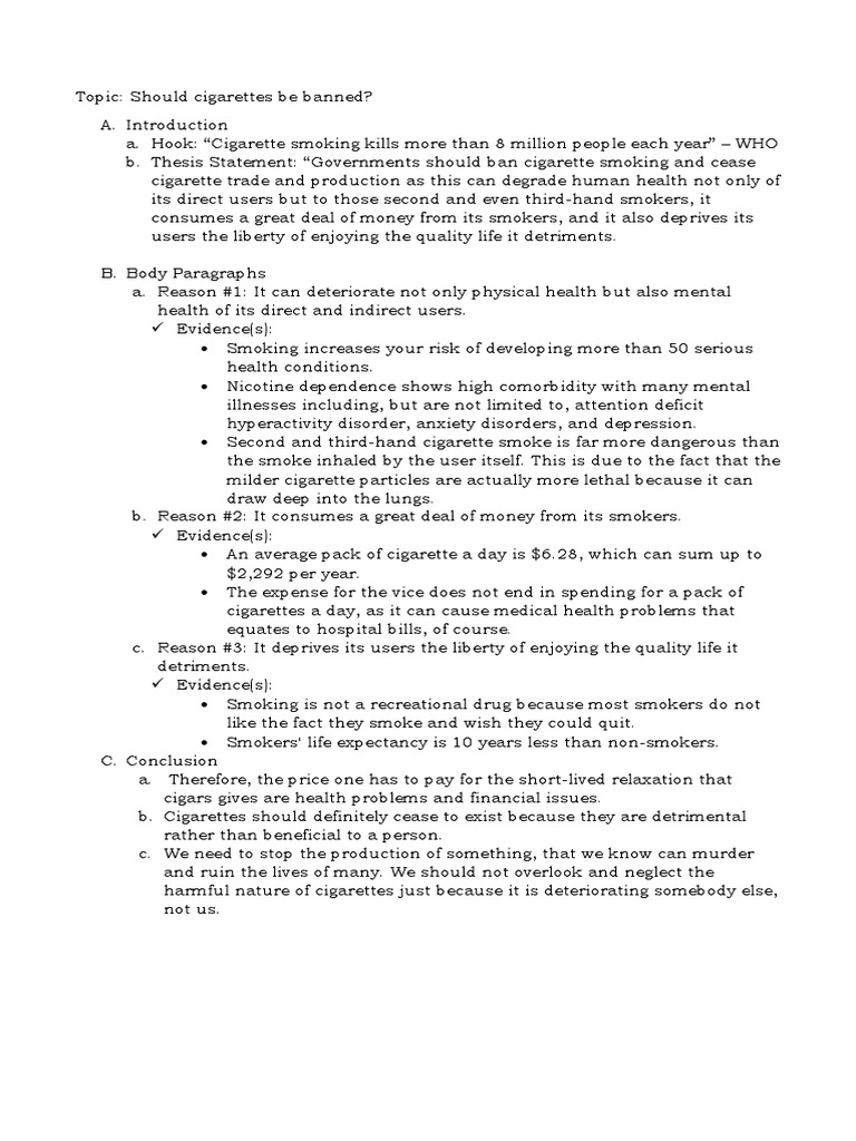 cigarette essay Should Cigarettes Be Banned? | PDF | Cigarette
