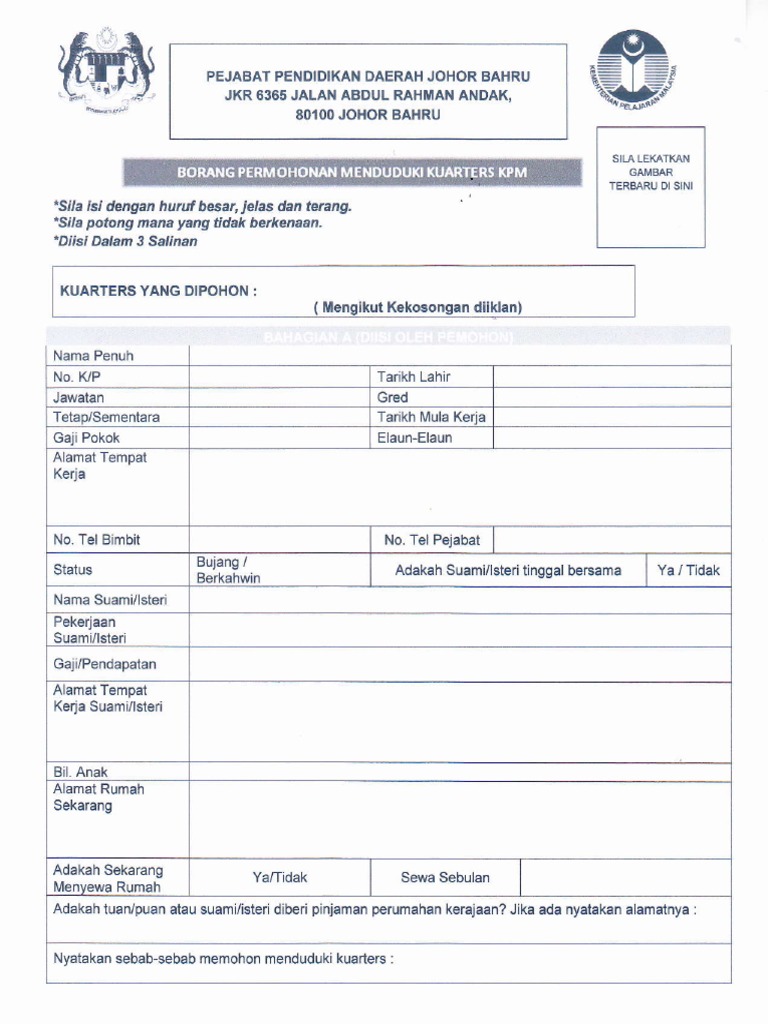 Borang Permohonan Kuarters Pdf
