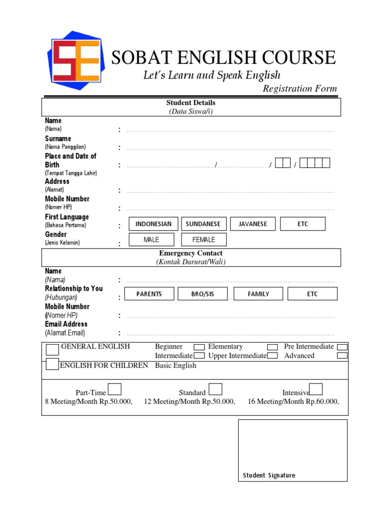 Spoken English Course Registration Form | PDF | Career & Growth ...