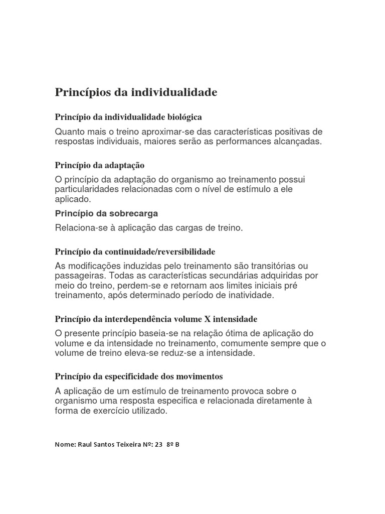 Princípios da Individualidade Biológica no Treinamento | PDF
