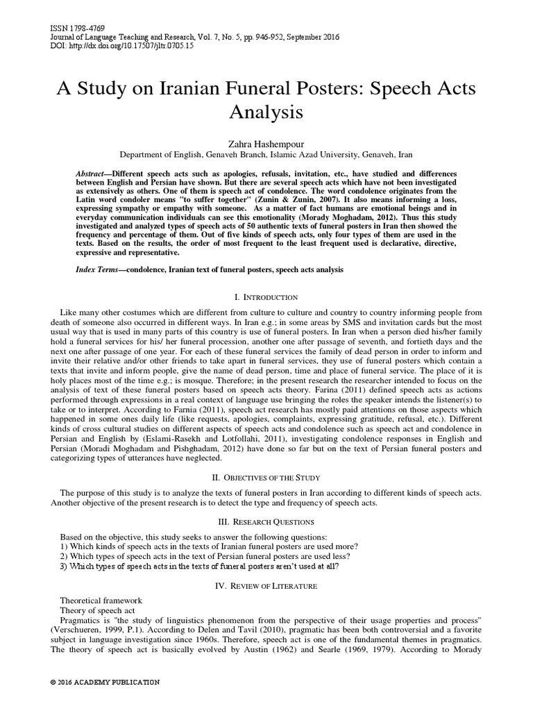 Funeral Analysis Speech Acts PDF Epistemology Psychology