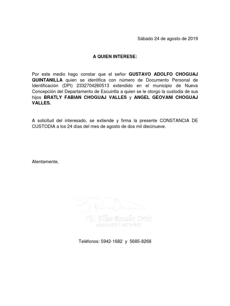 Carta de Custodia | PDF