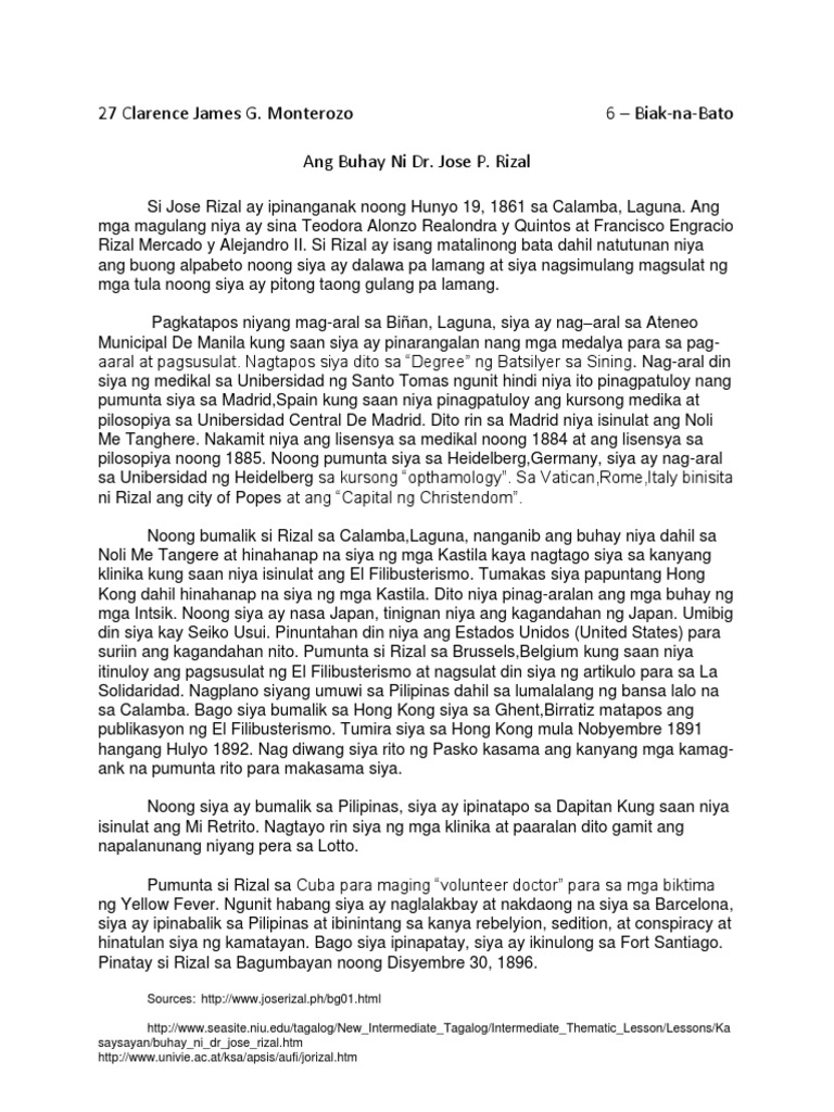 Ang Buhay Ni Rizal Article | PDF