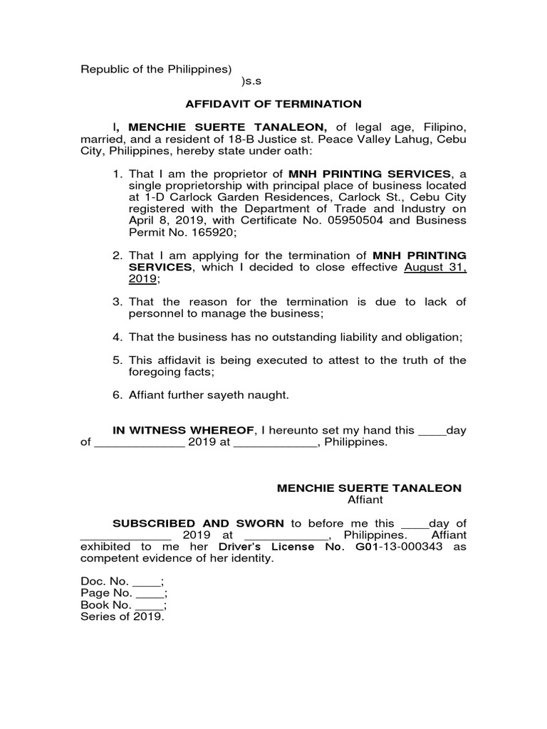 Affidavit of Surrender