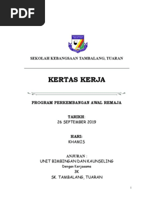 Kertas Kerja Program Awal Remaja 1 Pdf